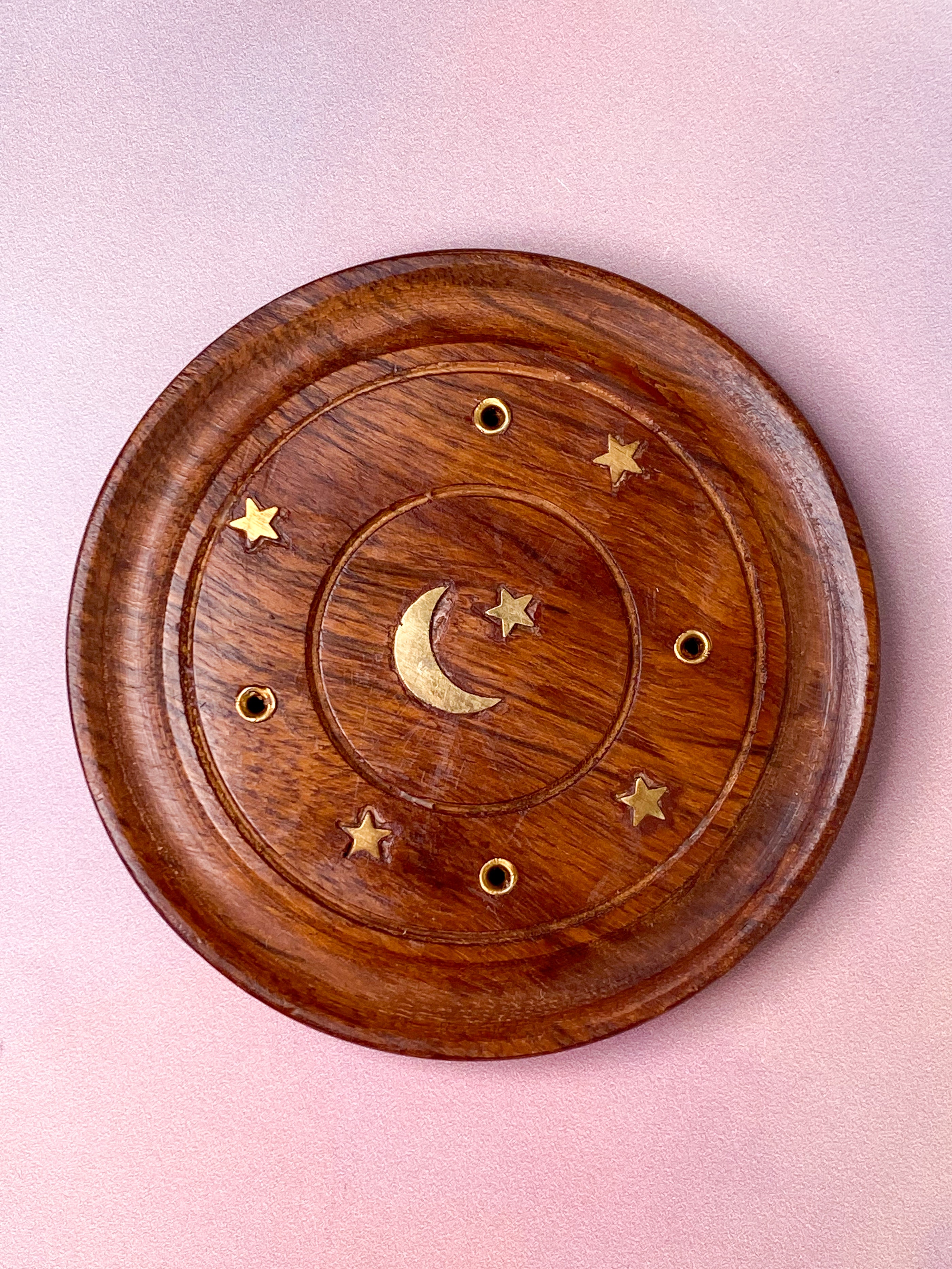 Rökelsehållare Precious Wood, Round (Brass Stars and Moon)