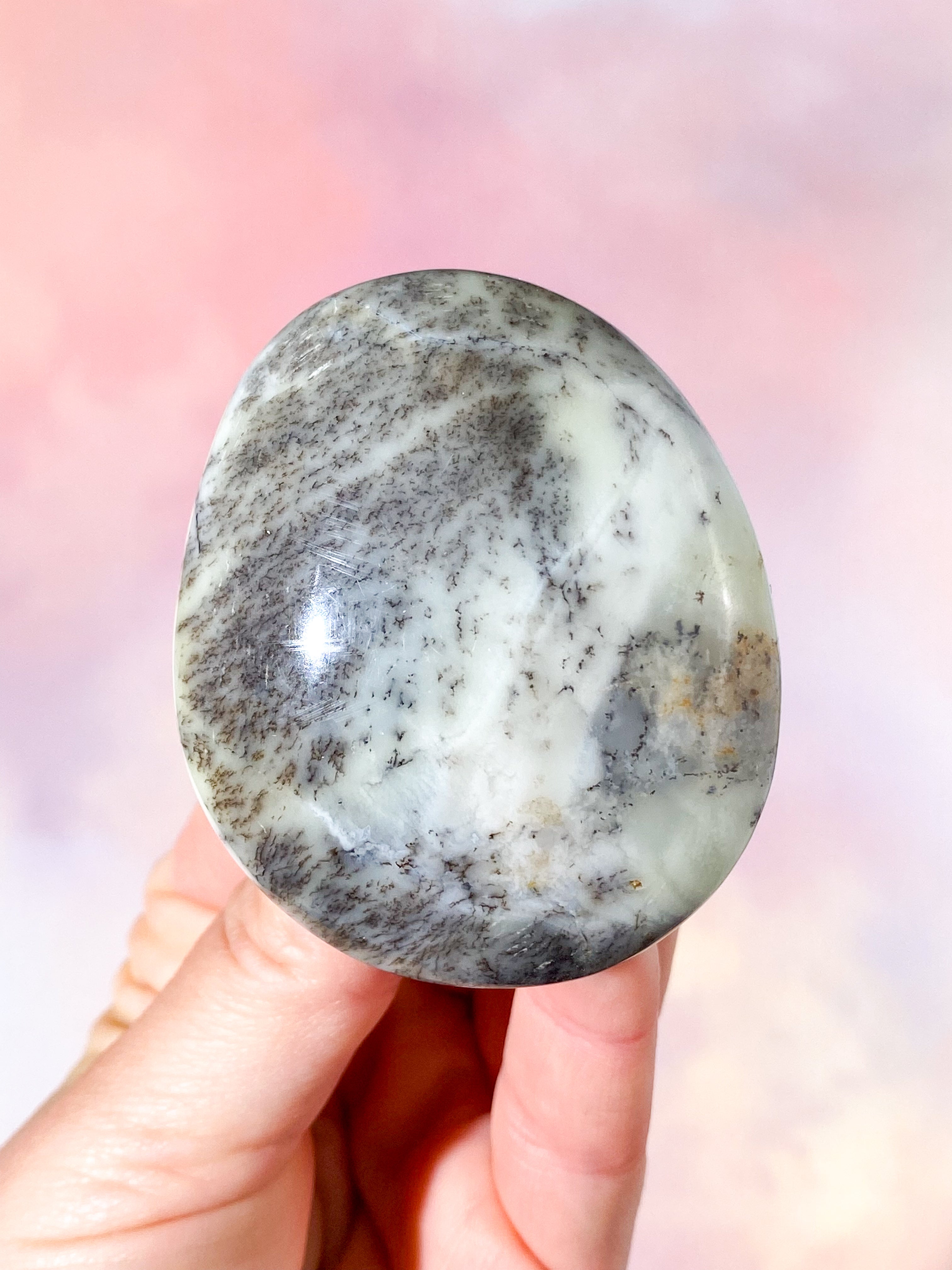 Grön Dendrit Opal Palmstone (Nr. 8)