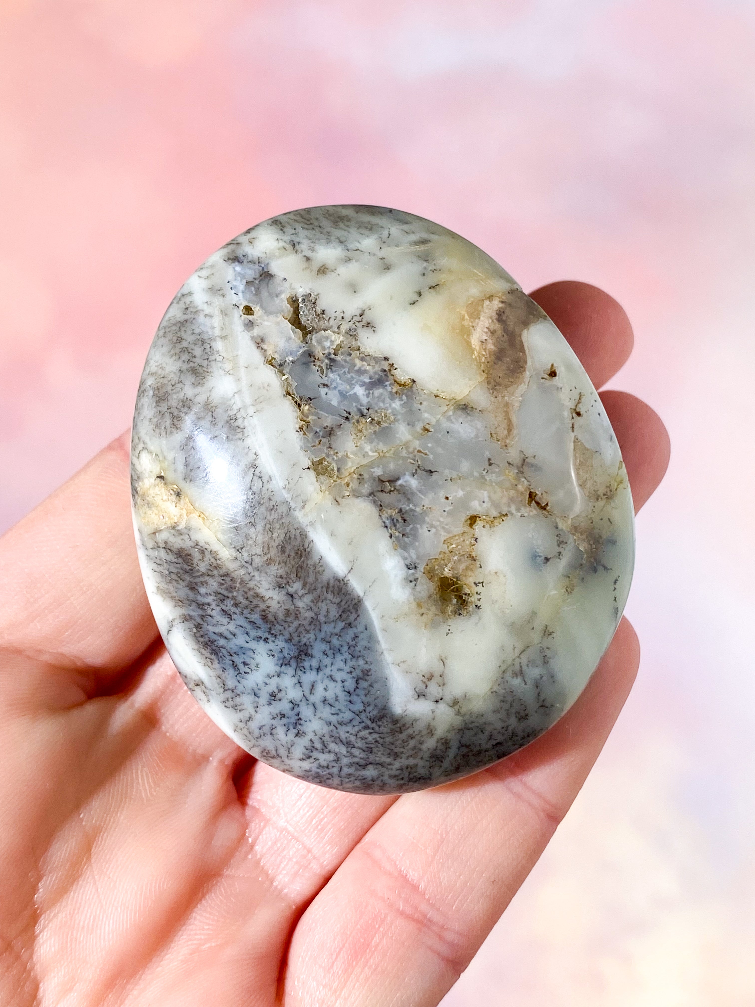 Grön Dendrit Opal Palmstone (Nr. 8)