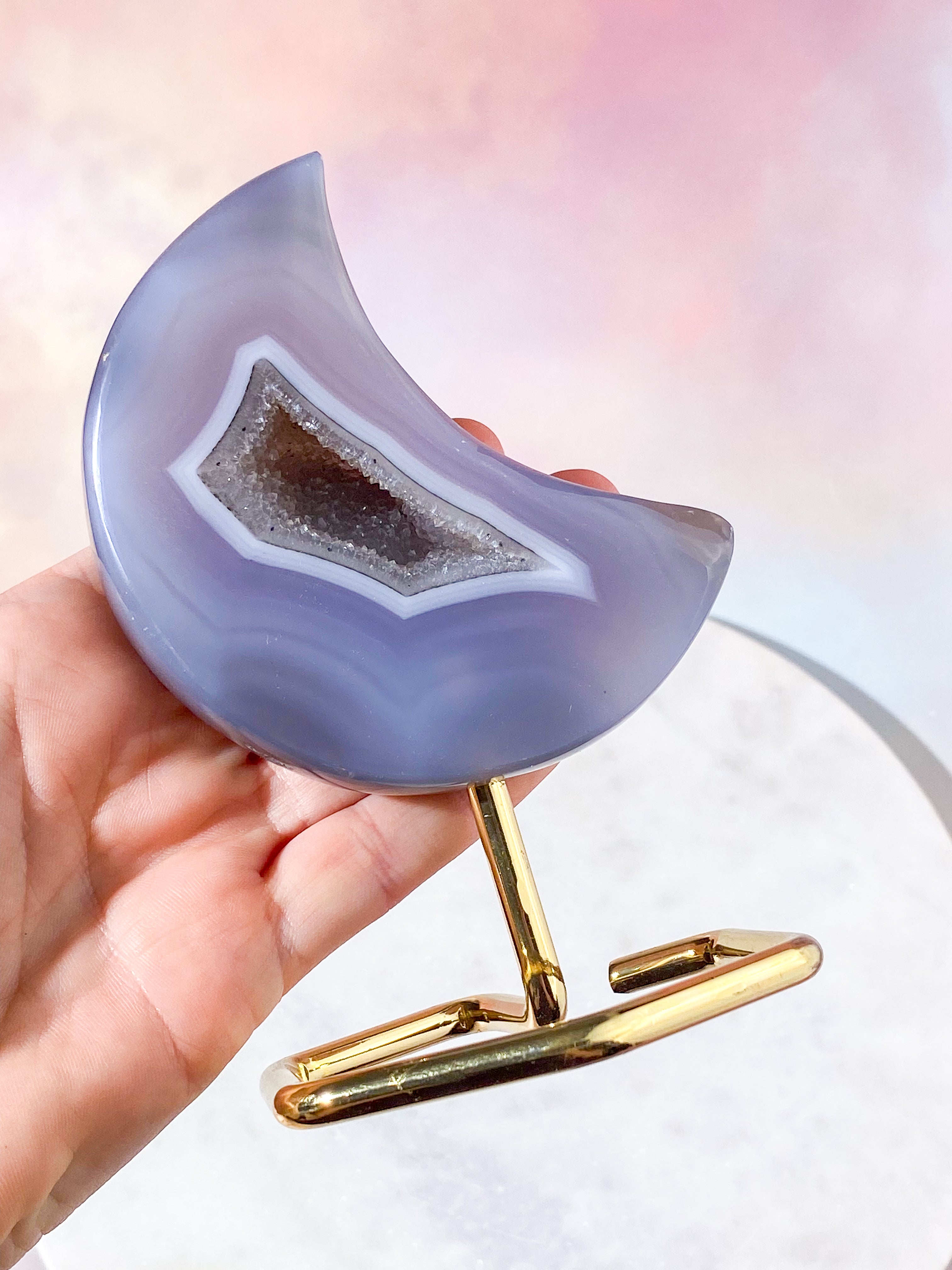 Druzy Agat Måne På fod (Nr. 2)