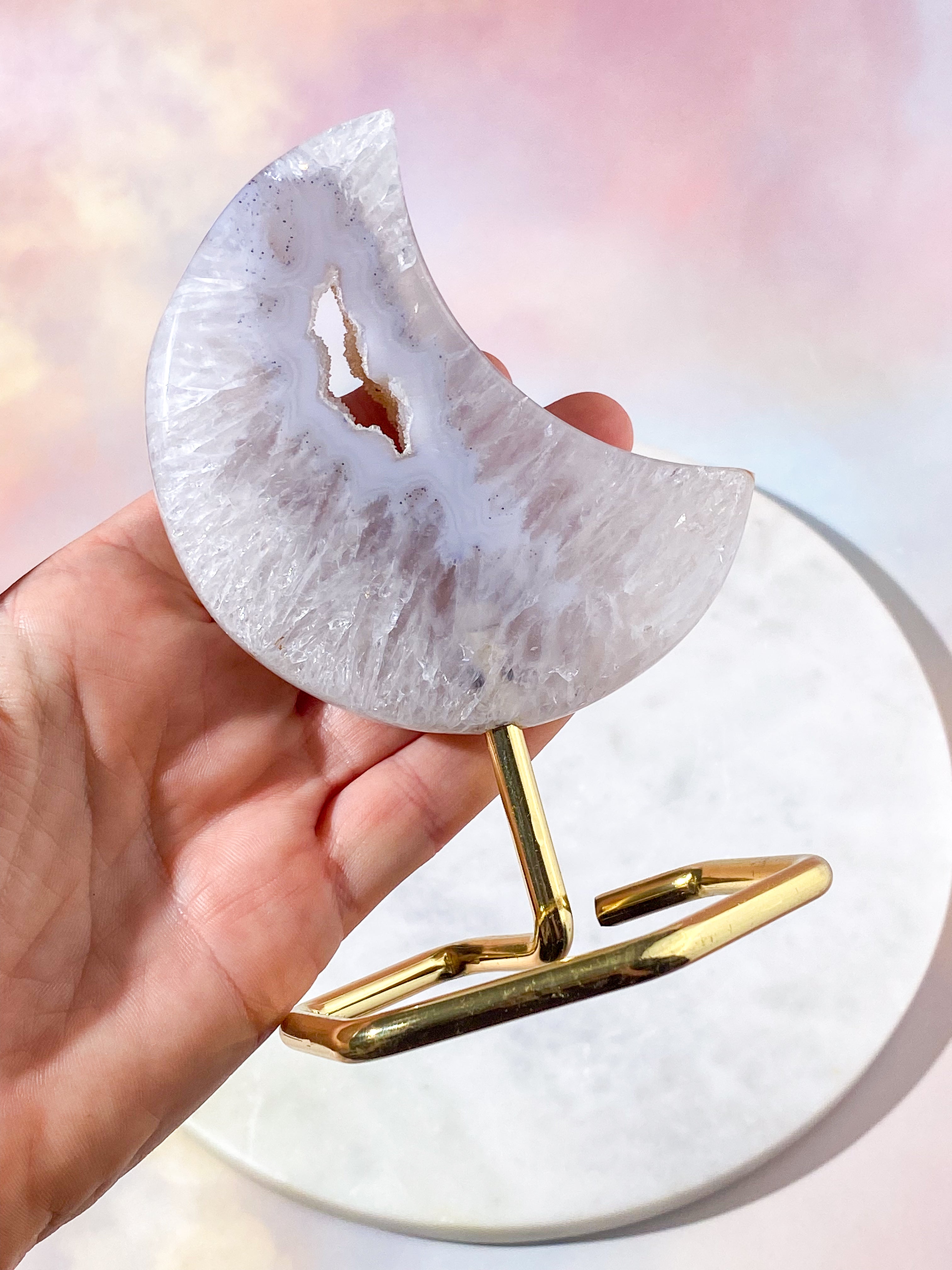 Druzy Agat Måne På fod (Nr. 3)