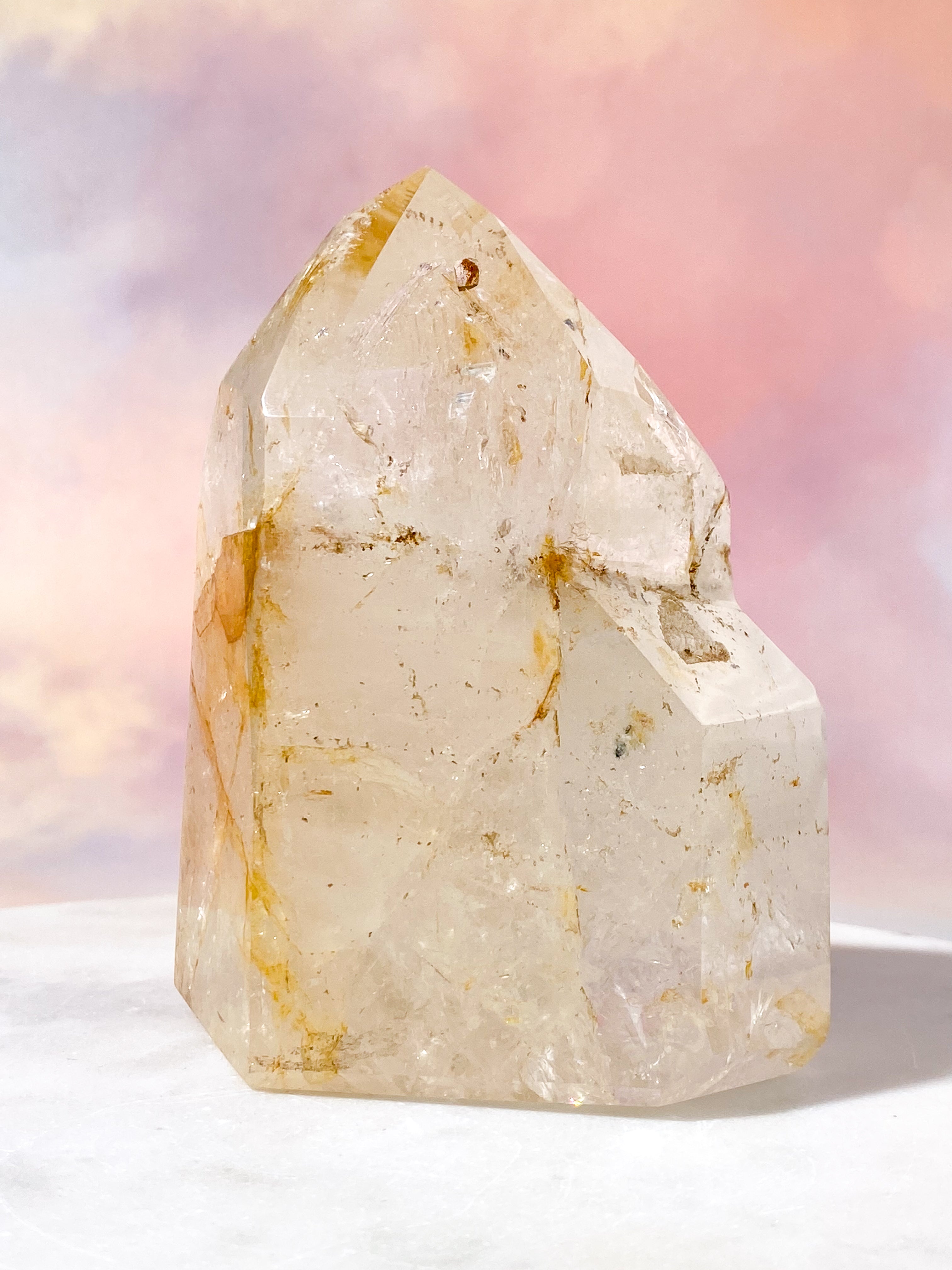 Stort Enhydro Golden Bergkristalltorn (Nr. 4) Exklusiv Kvalitet