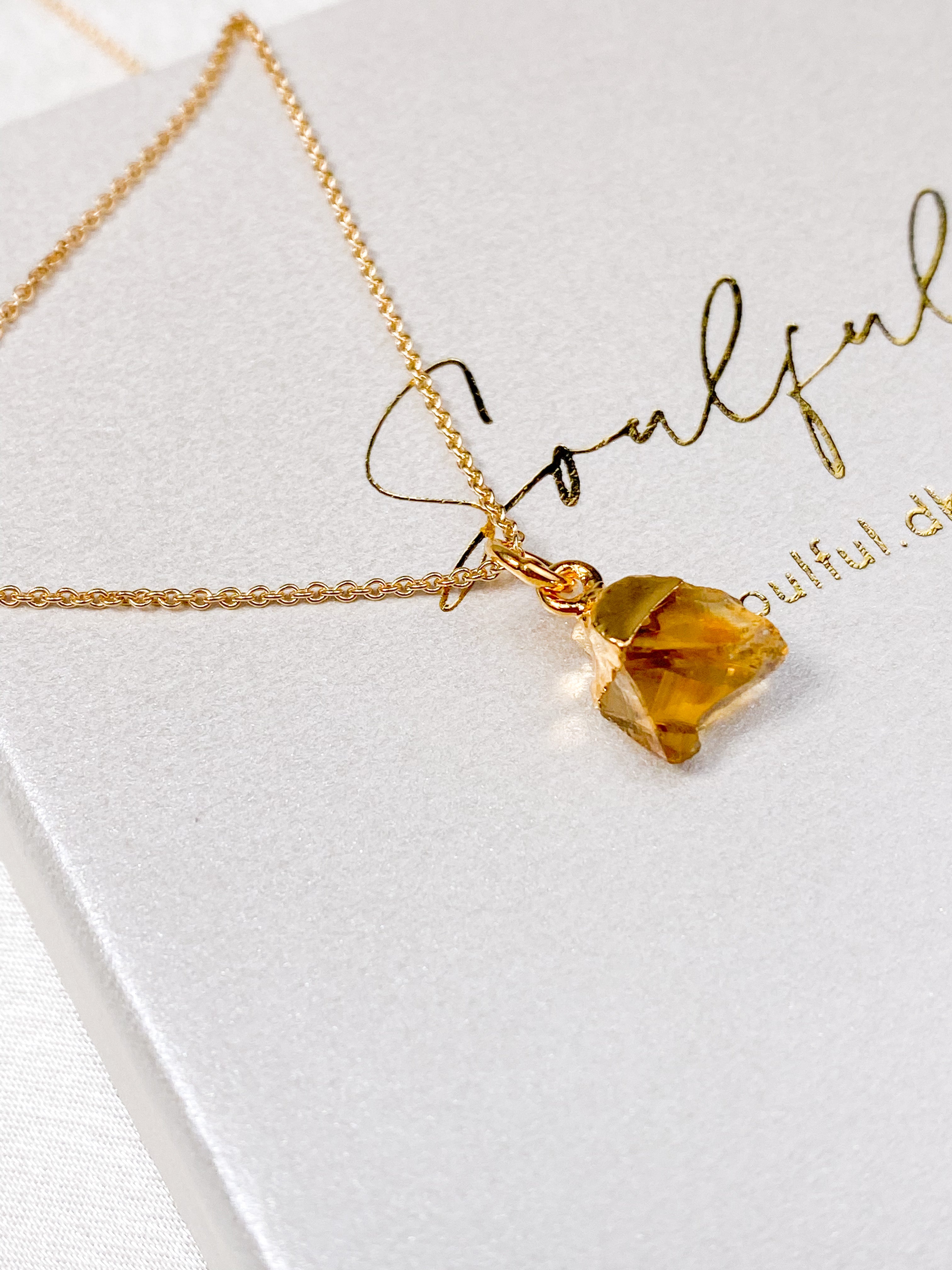 Citrin rå halsband (18k guldpläterad)