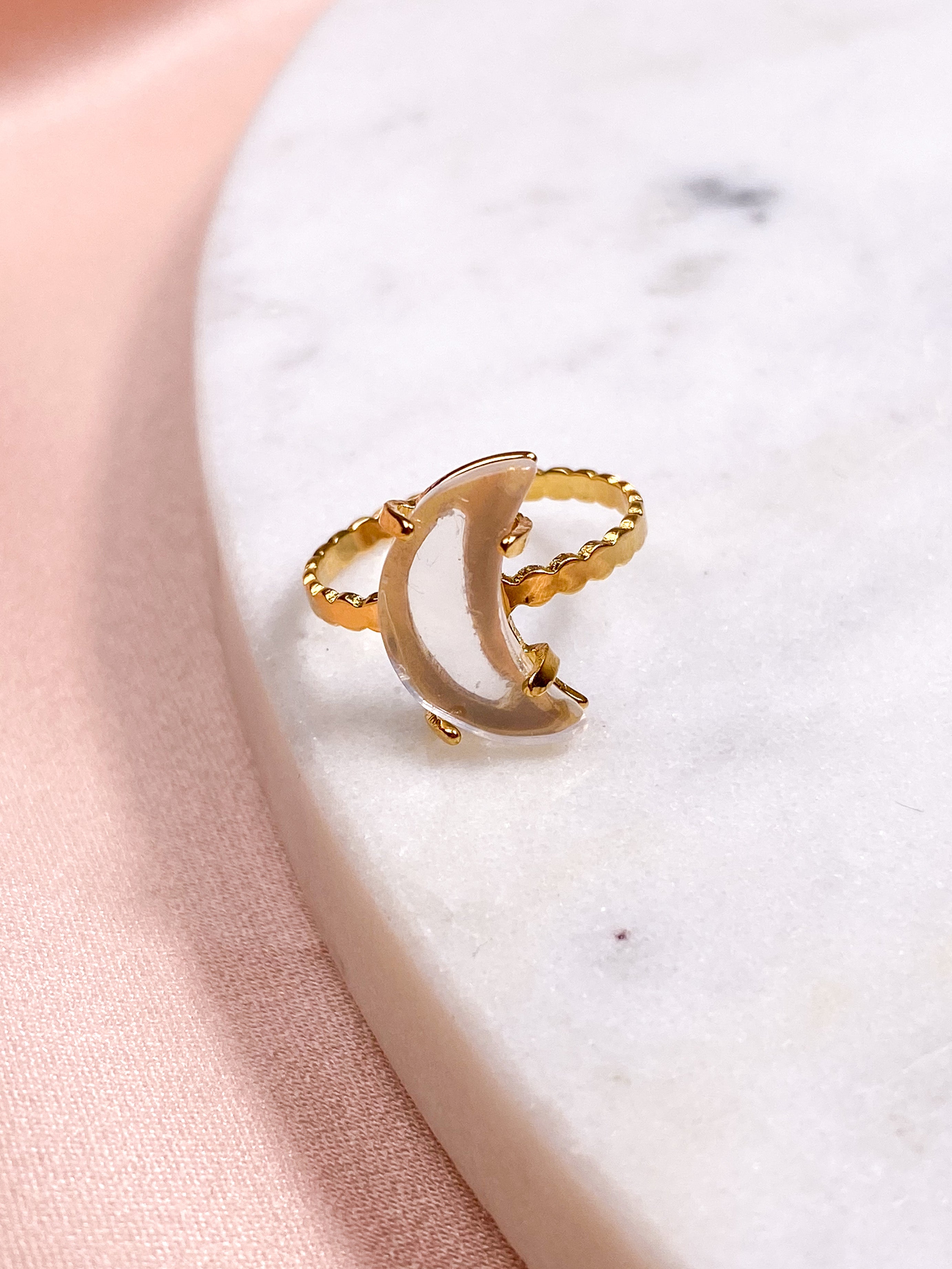 Bergkristall Månring - Förgylld