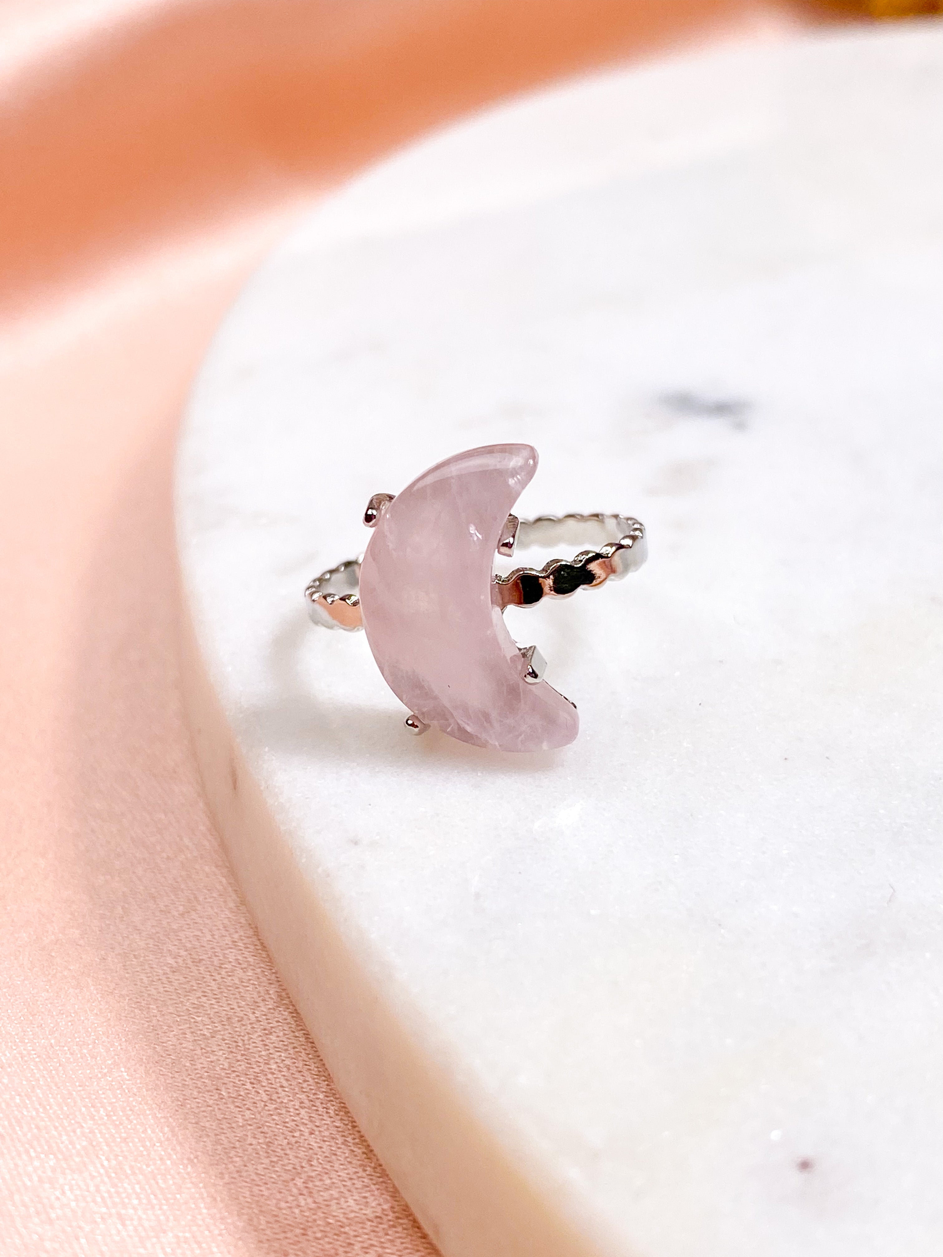 Månring i rosenkvarts - Försilvrad