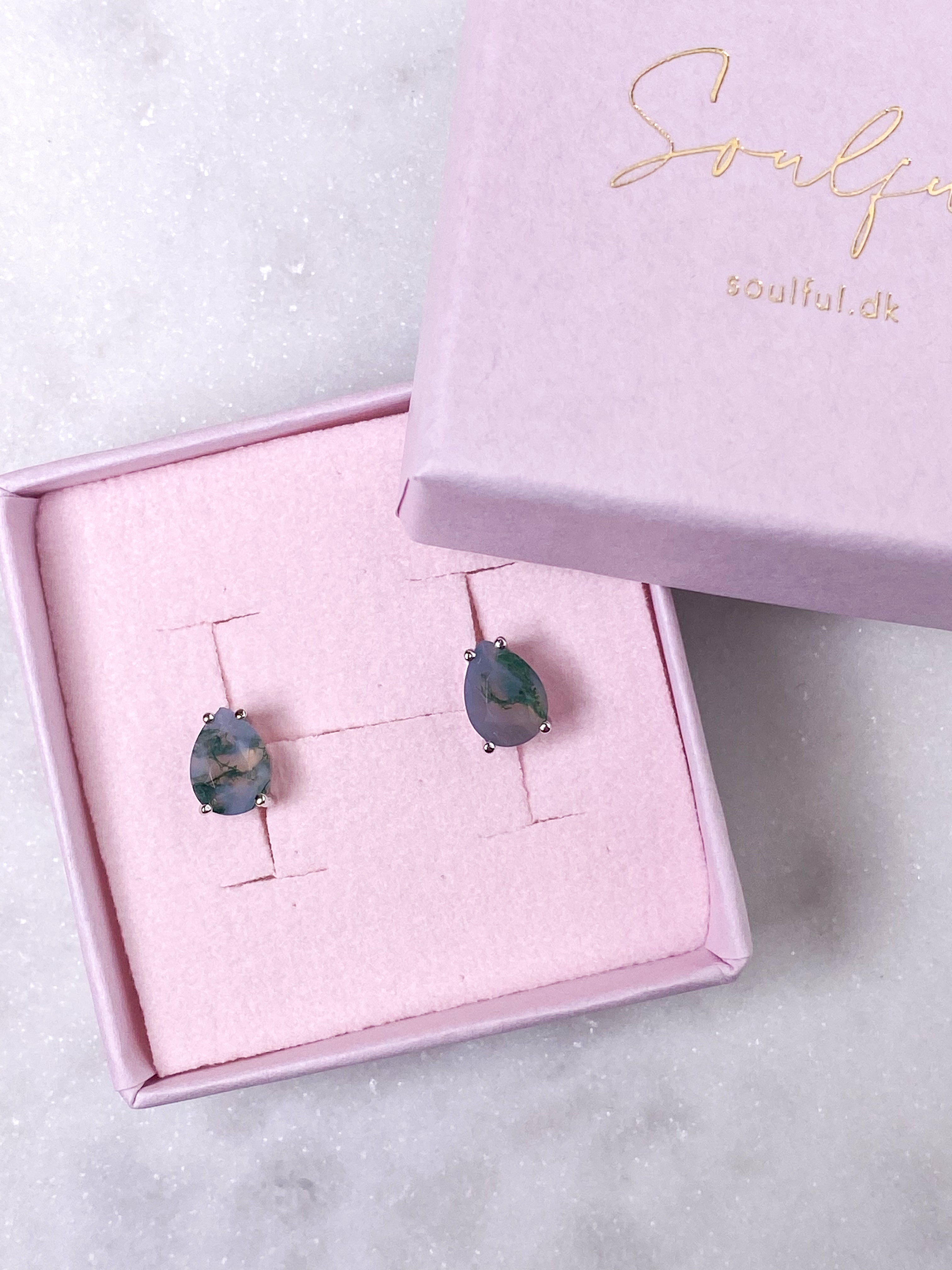 Örhängen med mossagatdroppar - Förgyllda