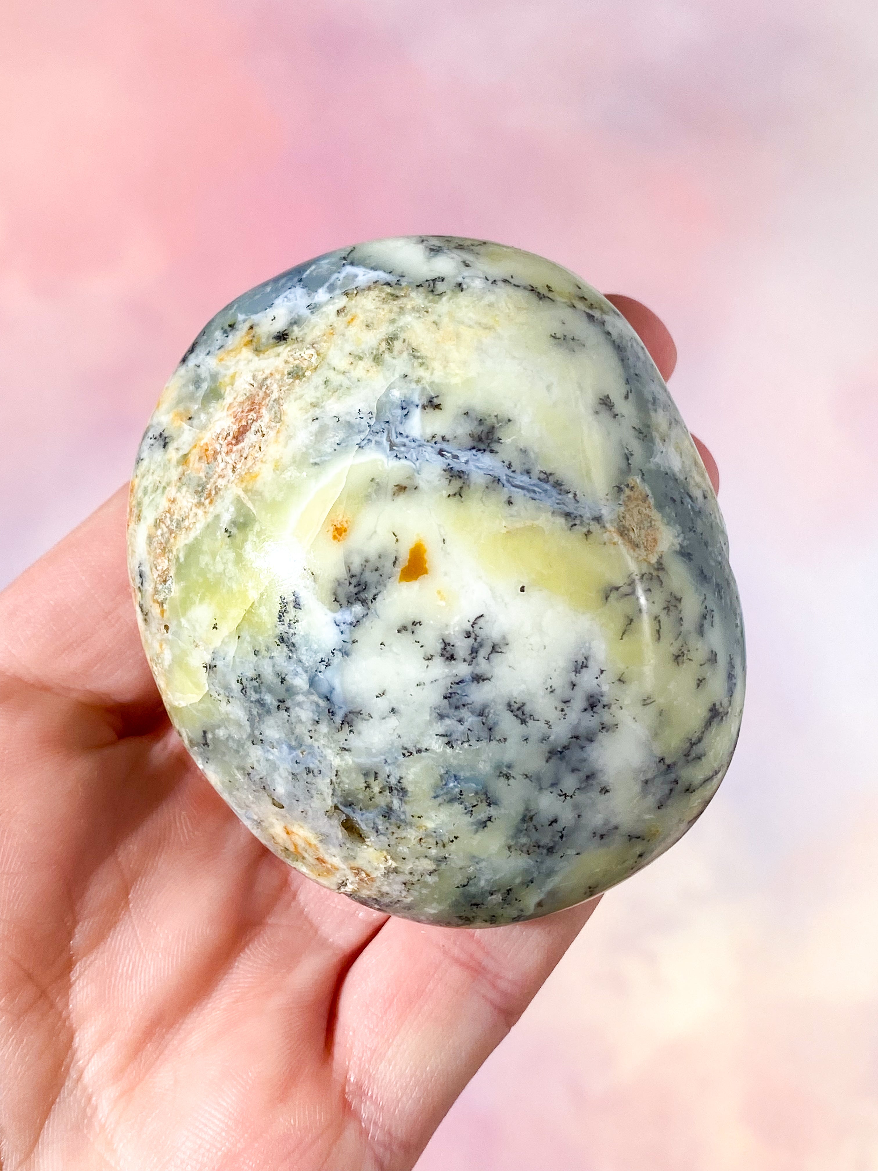 Grön Dendrit Opal Palmstone (Nr. 4)