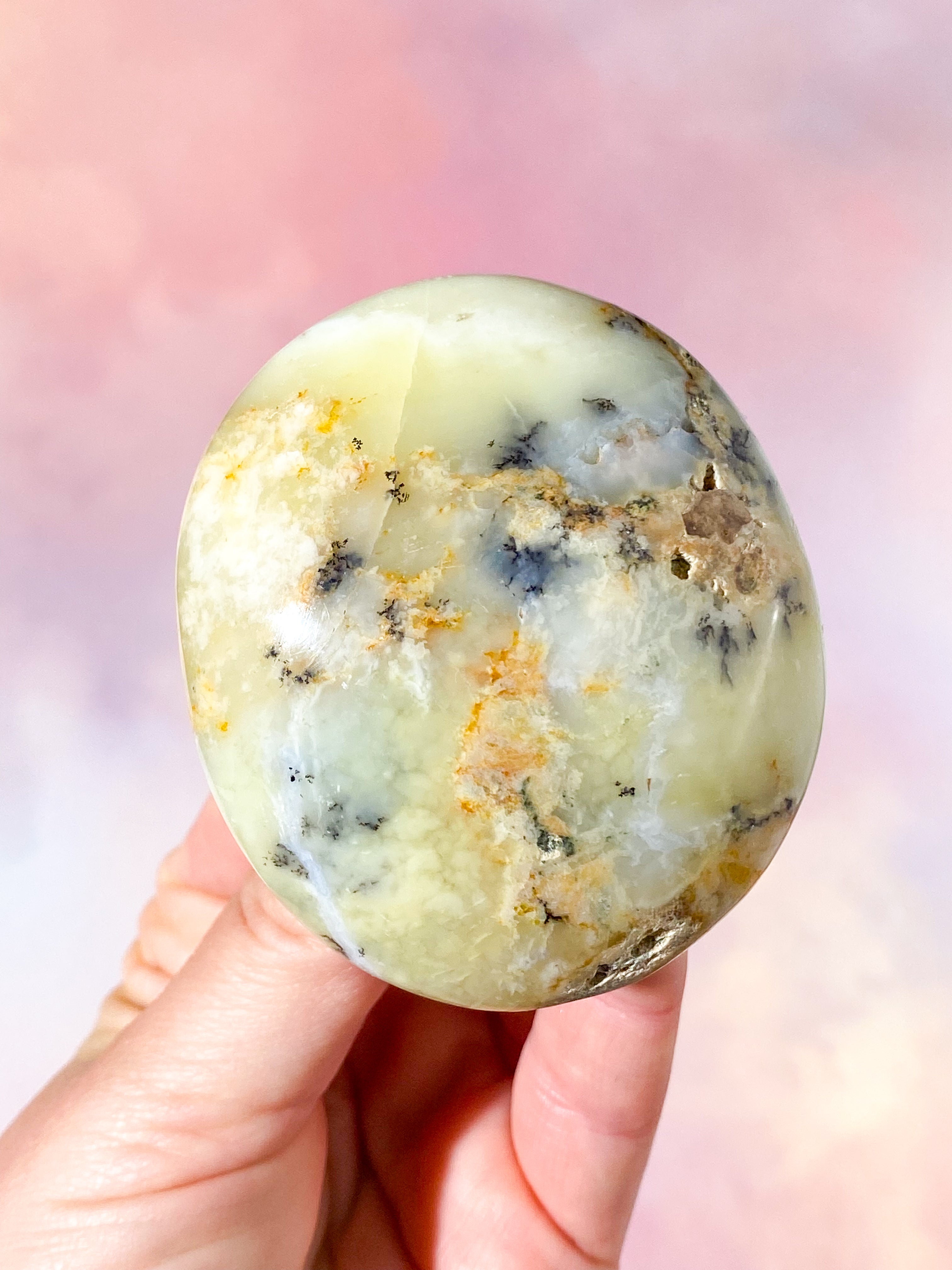 Grön Dendrit Opal Palmstone (Nr. 5)