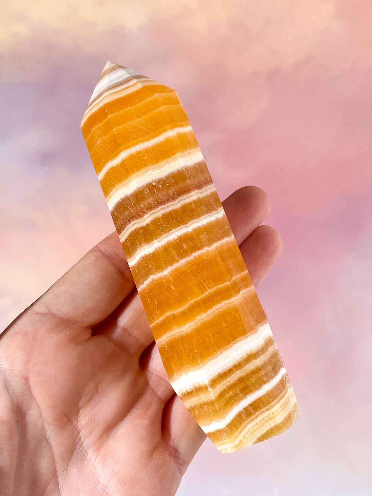 Orange kalcittorn med band (nr 5)