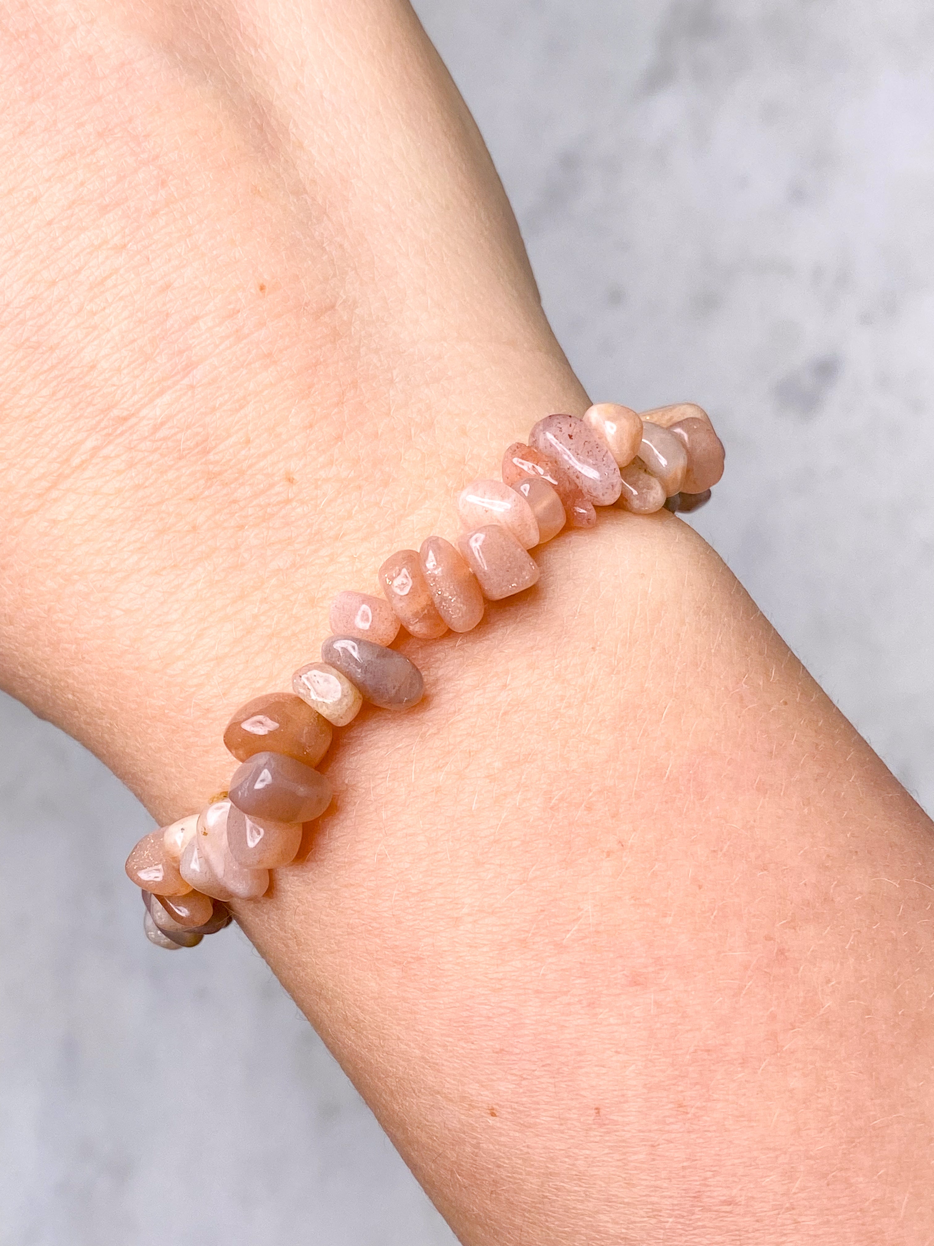 Persika Månsten Chip Armband