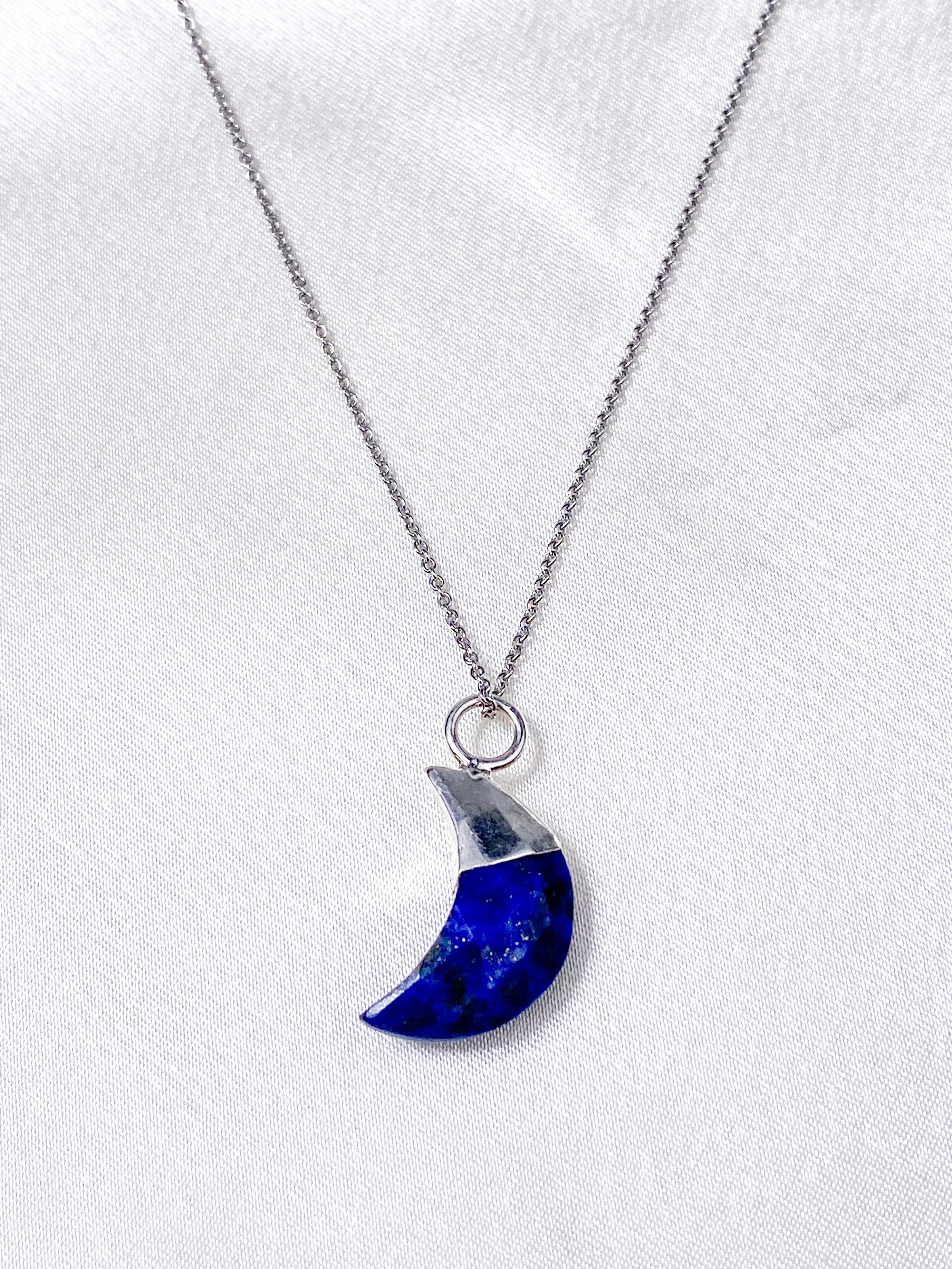Lapis Lazuli Måne Facet Halskæde - Sølv