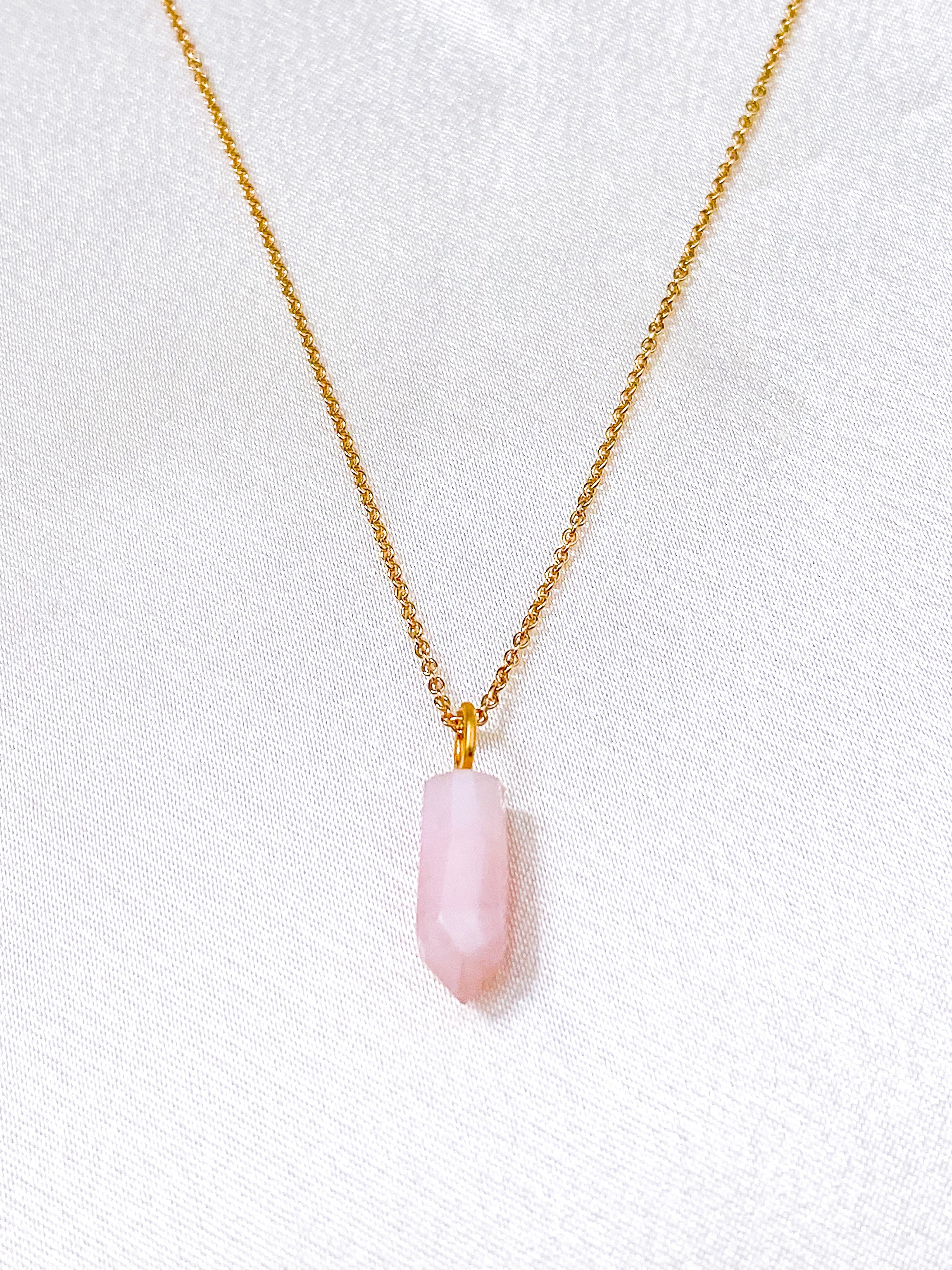 Pink Opal Spids Halskæde - Guldbelagt