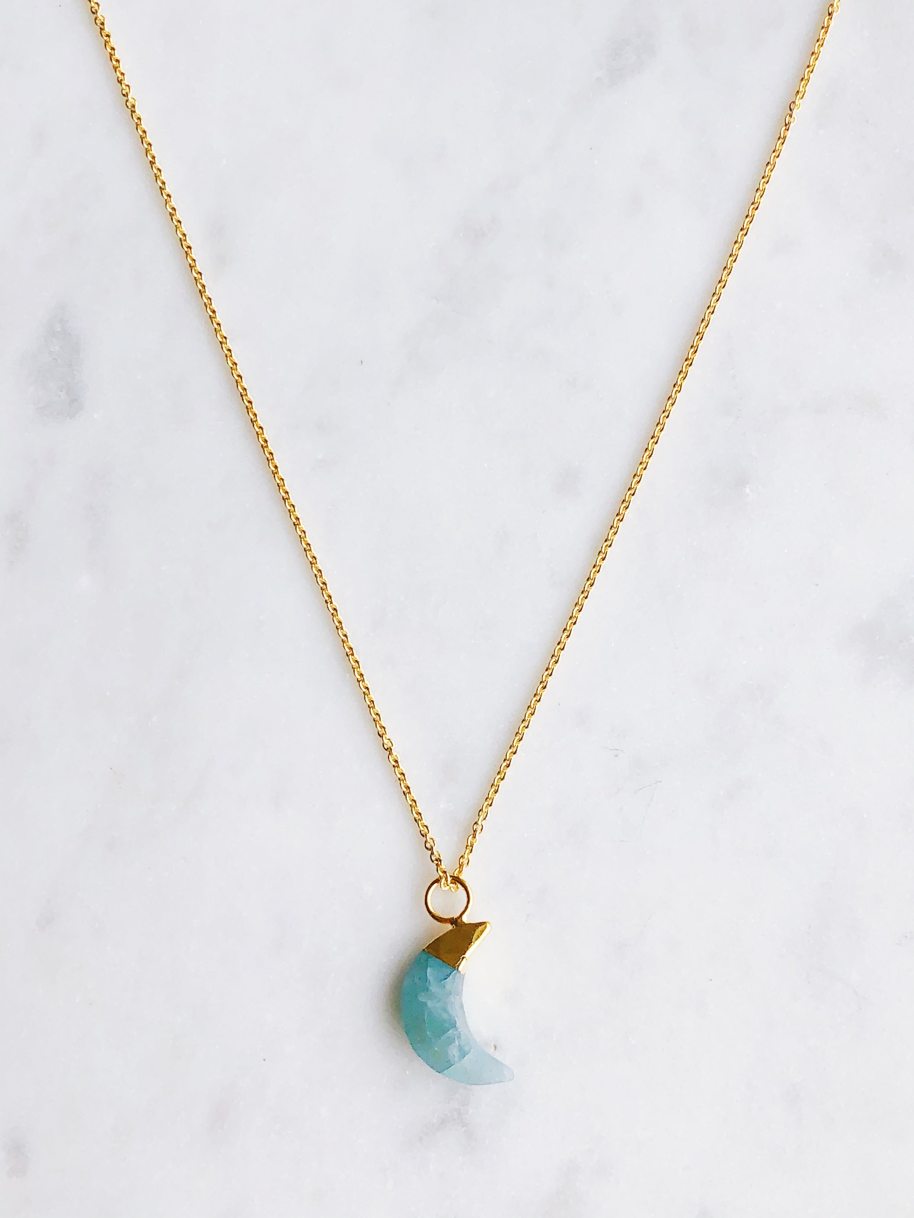 Aquamarine Moon Facet Halsband (18k guldpläterad)