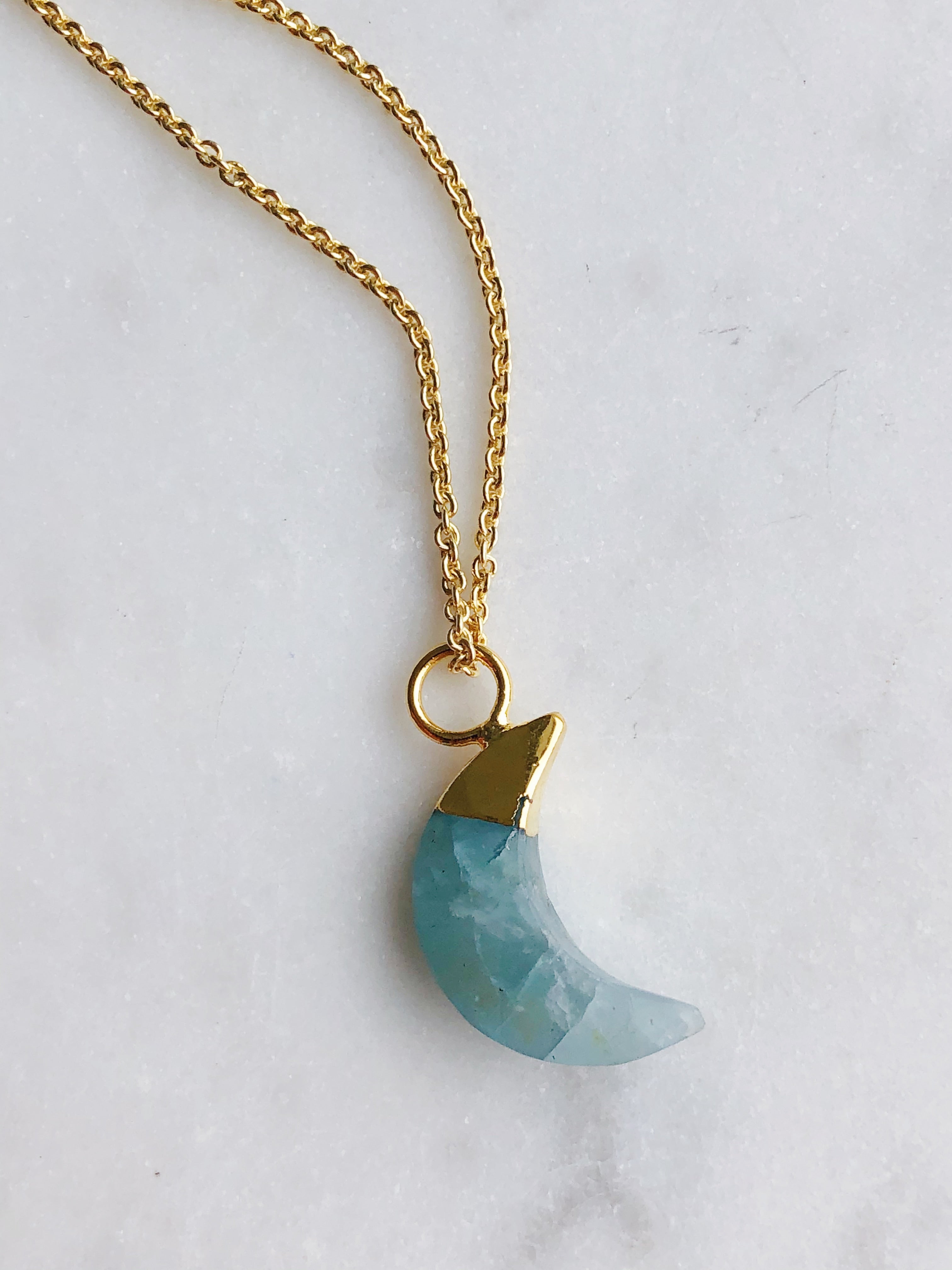 Aquamarine Moon Facet Halsband (18k guldpläterad)